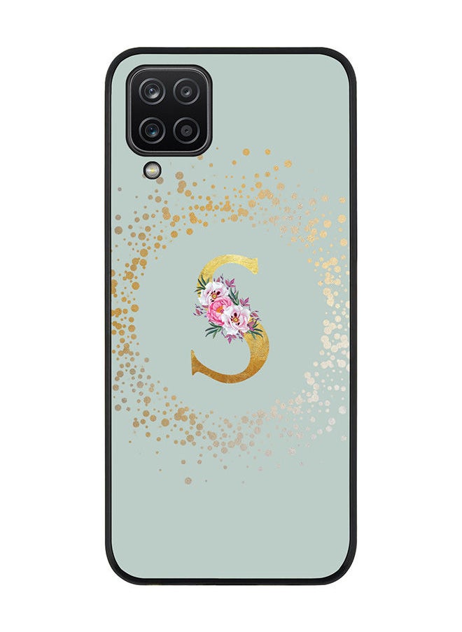 Stylizedd Rugged Black edge case for Samsung Galaxy A12/M12 (LTE/4G) Slim fit Soft Case Flexible Rubber Edges Anti Drop TPU Thin Cover - Custom Monogram Initial Letter Floral Pattern Alphabet - S (Light Grey)  - Image 1