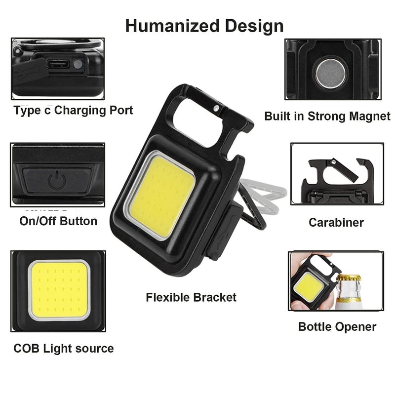 COB Keychain LightRechargeable Led Small Flashlight 500 Lumens Bright 4 Light Modes Pocket Emergency Work Light with Corkscrew Magnet Base for Indoor Outdoor Use YellowPack 1 PC - Image 2