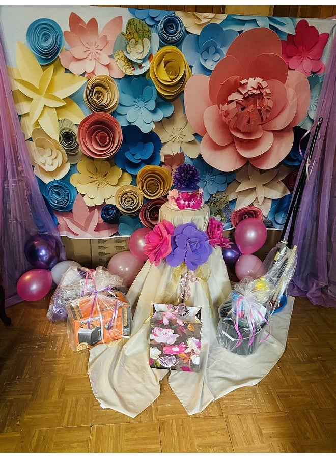 RUYI خلفية زهور ورقية زهور ملونة خلفية جدارية تصوير بالورق أسلوب جميل زهور زرقاء وردية تزيين حفلات عيد ميلاد النساء والفتيات props تصوير البورتريه (7X5Ft) - Image 5