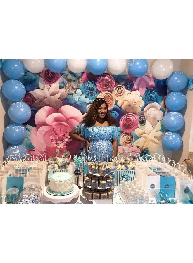 RUYI خلفية زهور ورقية زهور ملونة خلفية جدارية تصوير بالورق أسلوب جميل زهور زرقاء وردية تزيين حفلات عيد ميلاد النساء والفتيات props تصوير البورتريه (7X5Ft) - Image 4