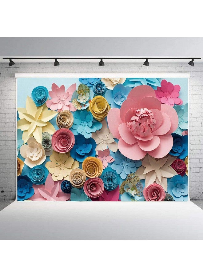 RUYI خلفية زهور ورقية زهور ملونة خلفية جدارية تصوير بالورق أسلوب جميل زهور زرقاء وردية تزيين حفلات عيد ميلاد النساء والفتيات props تصوير البورتريه (7X5Ft) - Image 2
