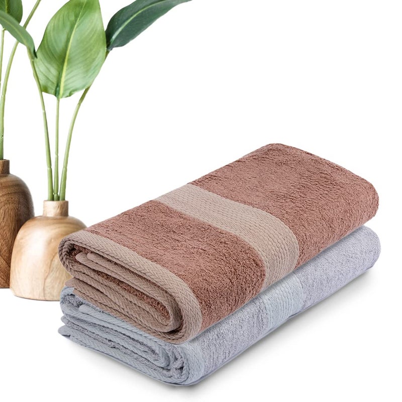 BePlush Bamboo Towels for Bath Ultra Soft Highly Absorbent Quick Dry Anti Bacterial Bamboo Bath Towel for Men Women 450 GSM 27 x 55 Inches 2 Rust Grey - Image 1