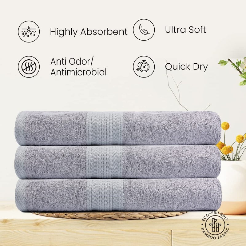 BePlush Bamboo Towels for Bath Ultra Soft Highly Absorbent Quick Dry Anti Bacterial Bamboo Bath Towel for Men Women 450 GSM 27 x 55 Inches 2 Rust Grey - Image 5
