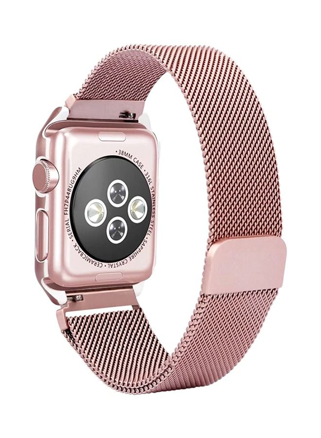 حزام بديل لساعة Apple Watch Series 5/6/7 42/44/45 ملم ذهبي وردي - Image 1