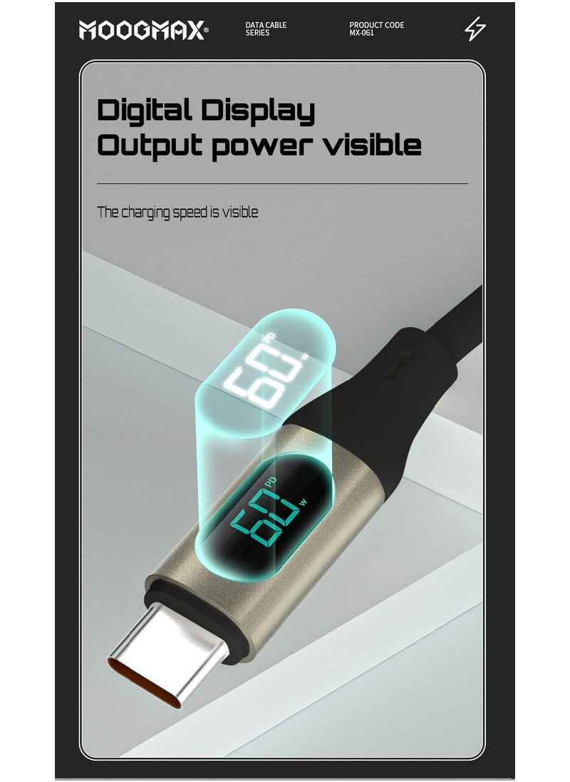 MOOGMAX Type-C to Type-C Cable made of soft and strong silicon and digital display of charging watt Supports fast charging PD until 60W, 1M length, Compatible with Iphone 15 series, Samsung  and Huawei phones  - Image 5
