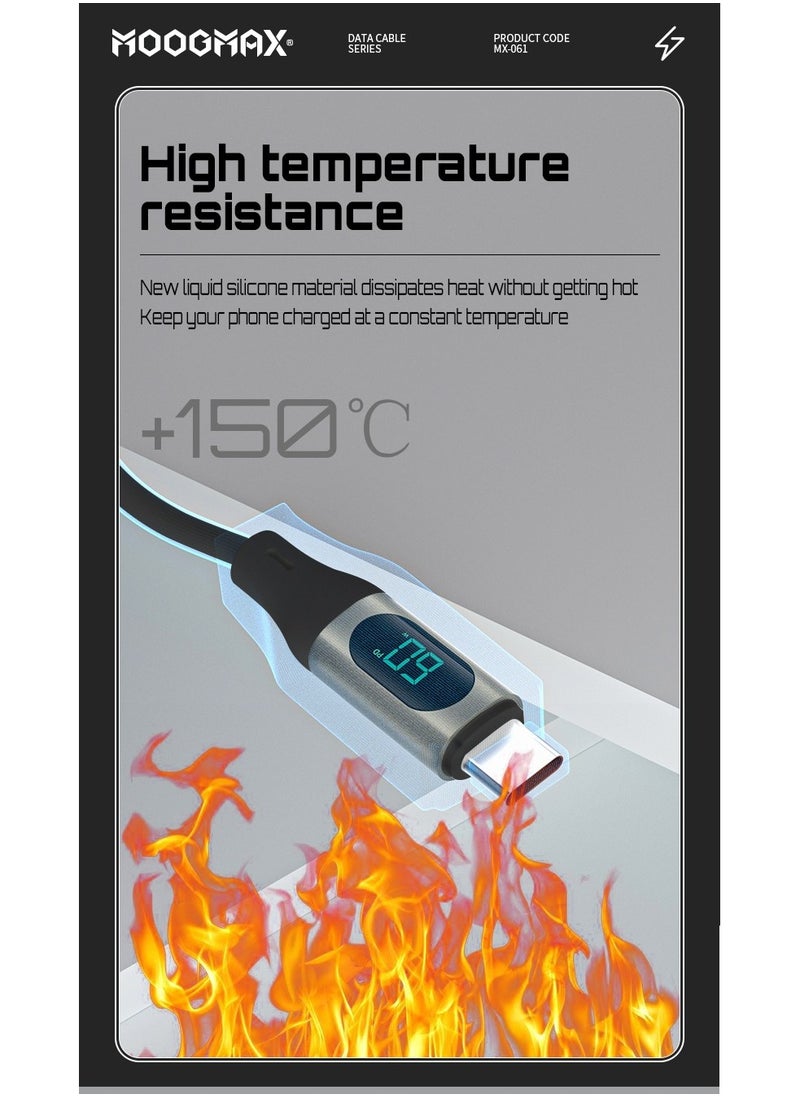 MOOGMAX Type-C to Type-C Cable made of soft and strong silicon and digital display of charging watt Supports fast charging PD until 60W, 1M length, Compatible with Iphone 15 series, Samsung  and Huawei phones  - Image 2