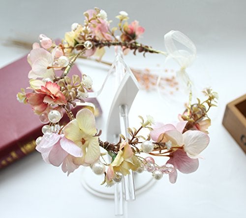 Vivivalue Women Floral Crown Boho Flower Headband Hair Wreath Floral Headpiece Halo with Ribbon Wedding Party Festival Photos - Image 3