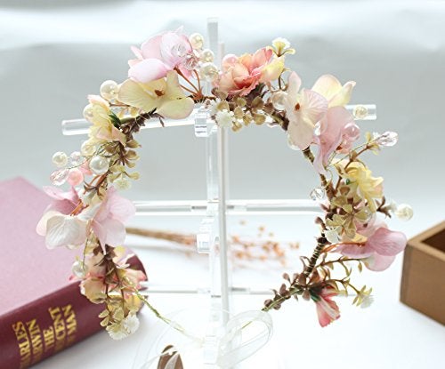 Vivivalue Women Floral Crown Boho Flower Headband Hair Wreath Floral Headpiece Halo with Ribbon Wedding Party Festival Photos - Image 5