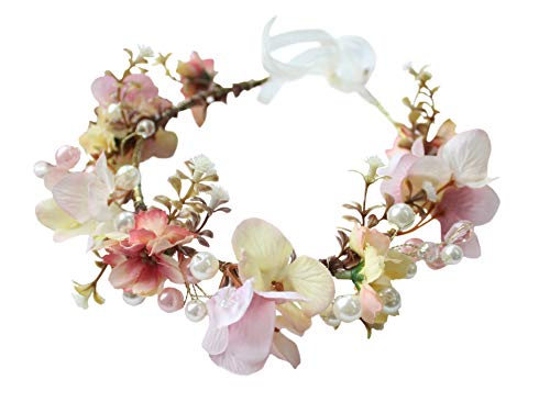 Vivivalue Women Floral Crown Boho Flower Headband Hair Wreath Floral Headpiece Halo with Ribbon Wedding Party Festival Photos - Image 1