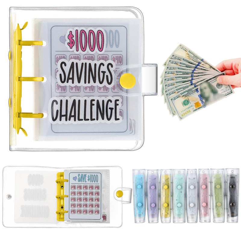 Jetec 1 Pcs 1000 Mini Money Saving Binder Money Saving Challenge Book with Envelopes for Budgeting Cash Planner School Class Christmas Prize Gift (Yellow) - Image 1