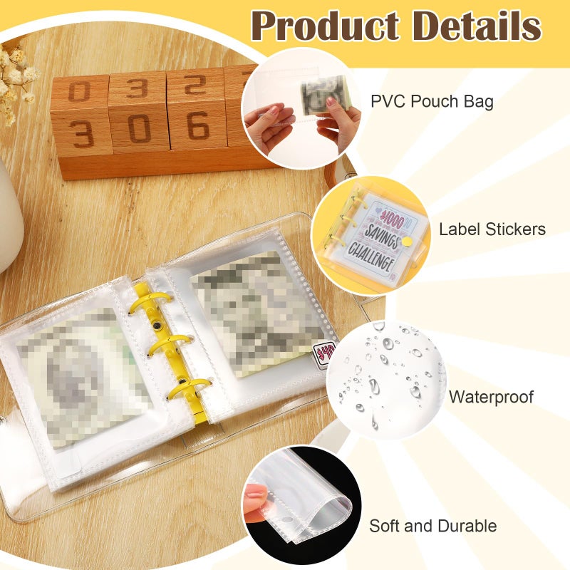 Jetec 1 Pcs 1000 Mini Money Saving Binder Money Saving Challenge Book with Envelopes for Budgeting Cash Planner School Class Christmas Prize Gift (Yellow) - Image 5