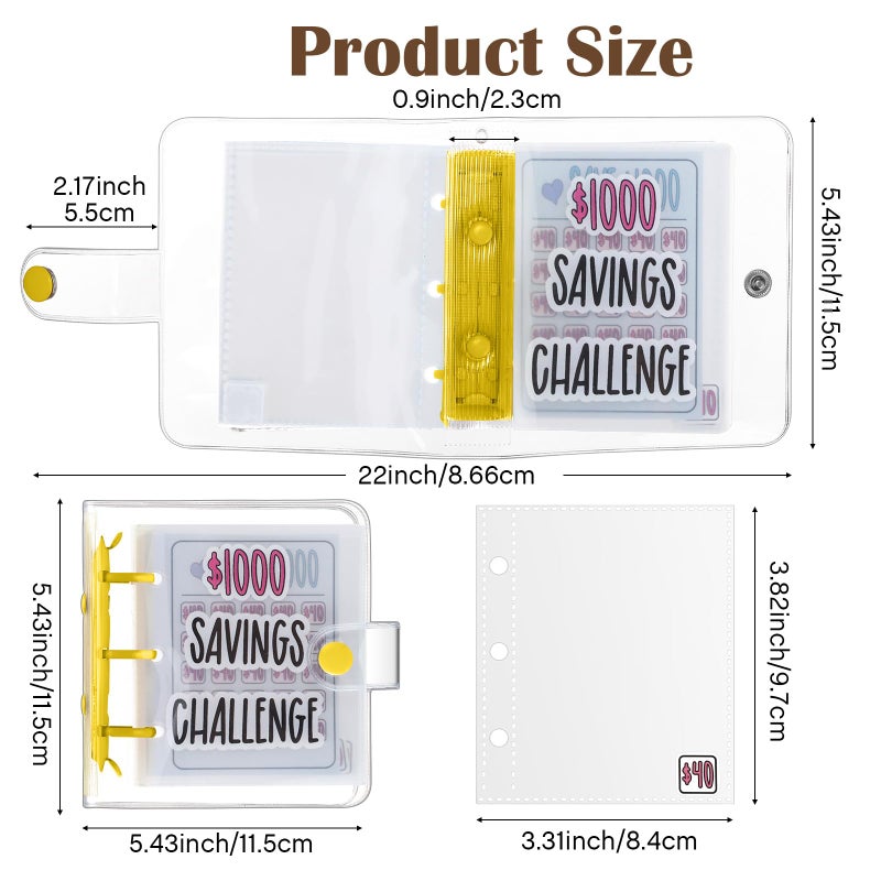 Jetec 1 Pcs 1000 Mini Money Saving Binder Money Saving Challenge Book with Envelopes for Budgeting Cash Planner School Class Christmas Prize Gift (Yellow) - Image 3