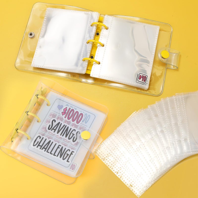 Jetec 1 Pcs 1000 Mini Money Saving Binder Money Saving Challenge Book with Envelopes for Budgeting Cash Planner School Class Christmas Prize Gift (Yellow) - Image 2