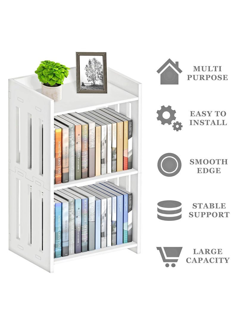 TPGP Bookshelf, Bookcase for Small Spaces, 3 Tier White Book Organizer Storage Display Rack for Kids Room, Living Room, Office, Bedroom, and Bathroom - PVC lightweight - Image 5