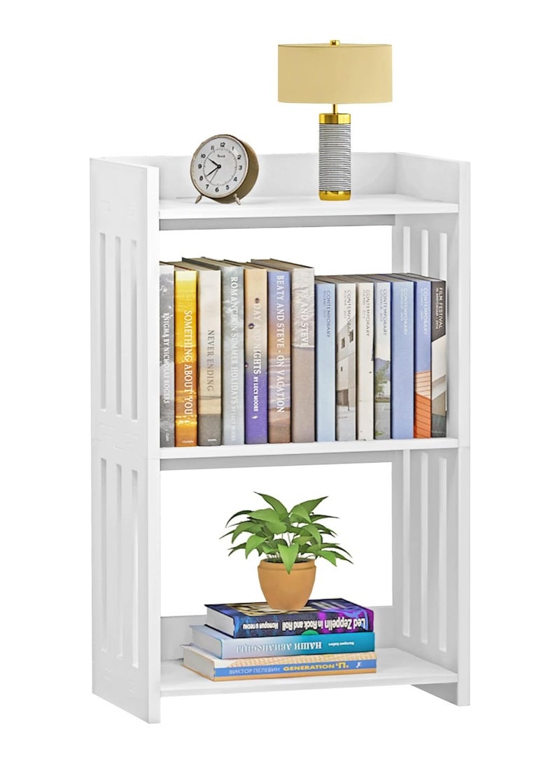 TPGP Bookshelf, Bookcase for Small Spaces, 3 Tier White Book Organizer Storage Display Rack for Kids Room, Living Room, Office, Bedroom, and Bathroom - PVC lightweight - Image 1