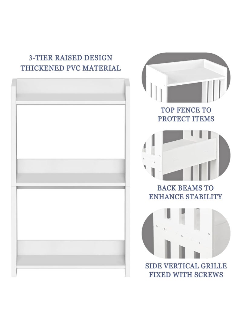 TPGP Bookshelf, Bookcase for Small Spaces, 3 Tier White Book Organizer Storage Display Rack for Kids Room, Living Room, Office, Bedroom, and Bathroom - PVC lightweight - Image 3