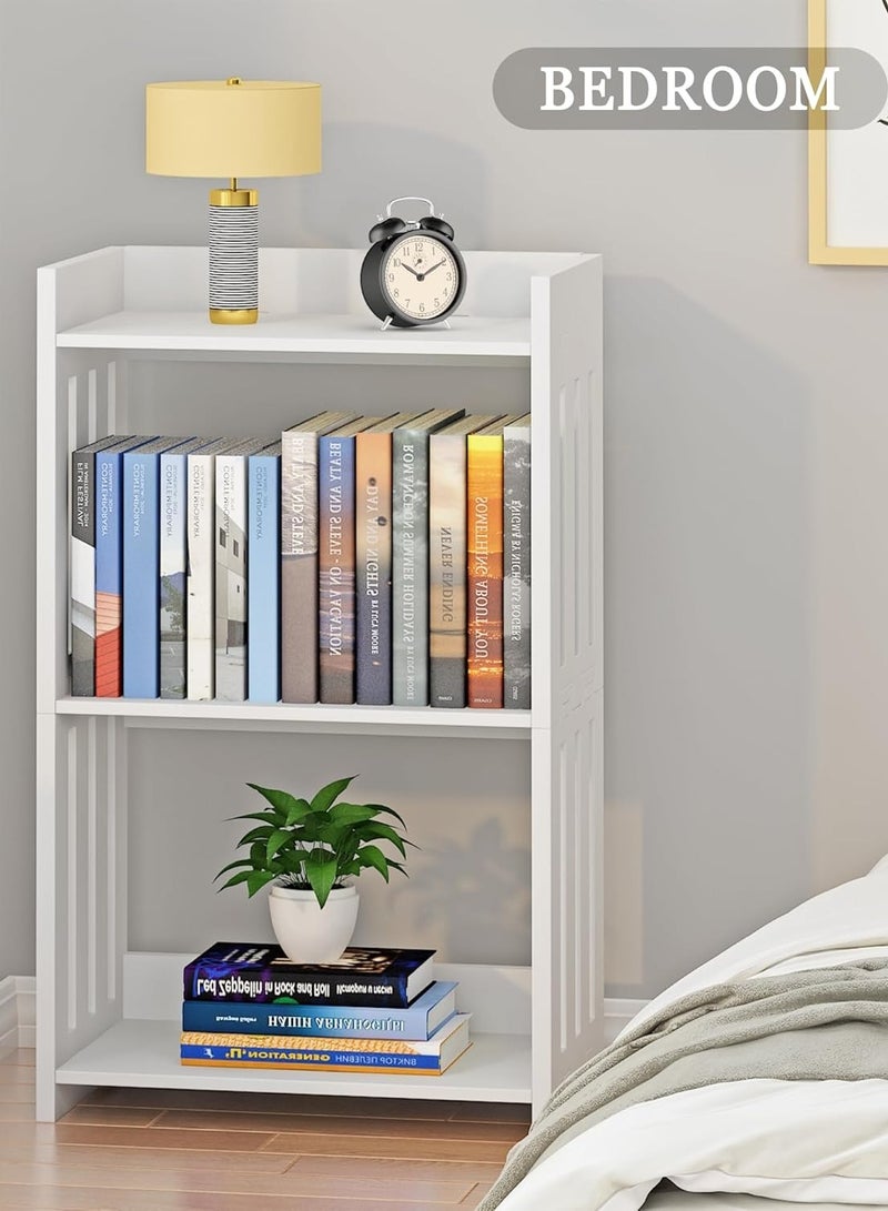 TPGP Bookshelf, Bookcase for Small Spaces, 3 Tier White Book Organizer Storage Display Rack for Kids Room, Living Room, Office, Bedroom, and Bathroom - PVC lightweight - Image 4