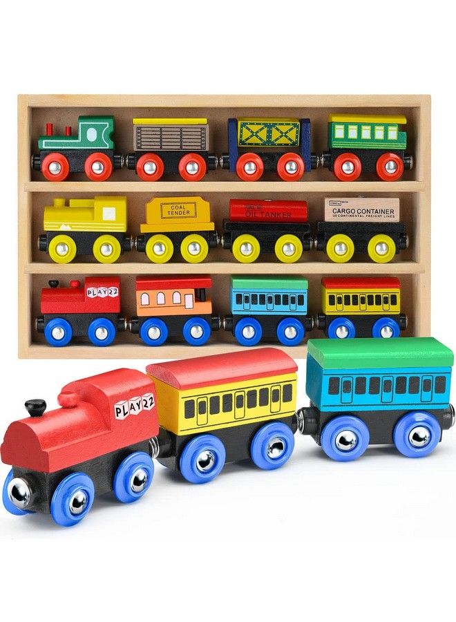 Play22 Wooden Train Set 12 Pcs Train Toys Magnetic Set Includes 3 Engines Toy Train Sets For Kids Toddler Boys And Girls Compatible With All Major Brands Original By Play22 - Image 1