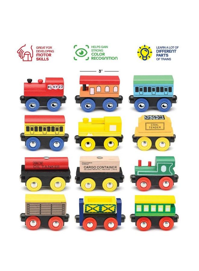 Play22 Wooden Train Set 12 Pcs Train Toys Magnetic Set Includes 3 Engines Toy Train Sets For Kids Toddler Boys And Girls Compatible With All Major Brands Original By Play22 - Image 5