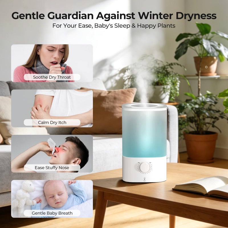 Electactic Top-Fill Cool Mist Bedroom Humidifier for Plants & Baby Nursery, 3.2L Large Capacity for up to 40H Runtime, Ultra Quiet <28dB, 3 IN 1, 5Î¼m Fine Mist, BPA-Free for Living Room, Desk, Office - Image 3