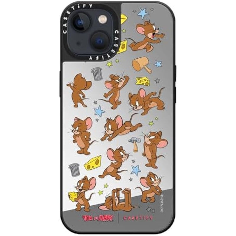 Casetify Mirror Case for iPhone 13 【Tom and Jerry Colab/Reflective / 4.9ft Drop Protection/Compatible with Magsafe】 - Jerry Pattern - Silver on Black - Image 3