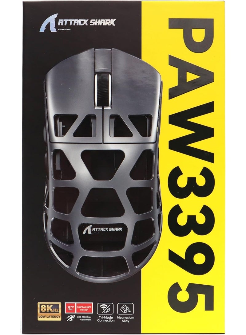 Attack Shark Shark Attack R3 Wireless Gaming Mouse 8K Lightweight 46g Magnesium Alloy Wired/Bluetooth/2.4GHz Wireless Survey Rate 8000Hz Programmable Mouse with PAW3395 Optical Sensor 26KPPI for Windows/Mac (Black) - Image 5