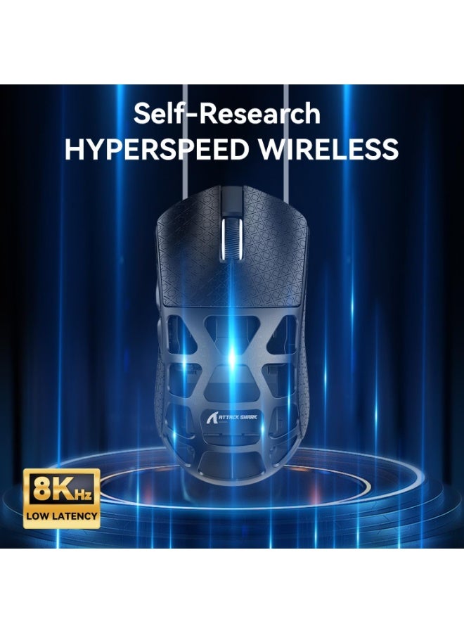Attack Shark Shark Attack R3 Wireless Gaming Mouse 8K Lightweight 46g Magnesium Alloy Wired/Bluetooth/2.4GHz Wireless Survey Rate 8000Hz Programmable Mouse with PAW3395 Optical Sensor 26KPPI for Windows/Mac (Black) - Image 4