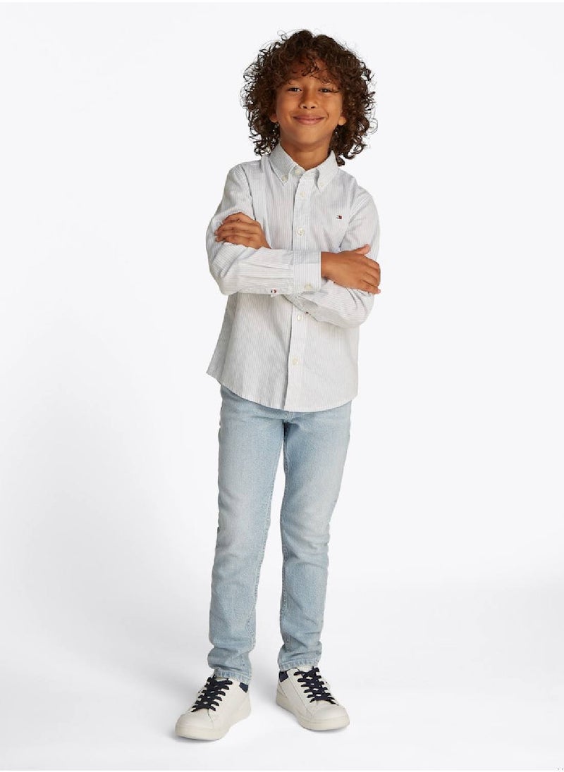 TOMMY HILFIGER Boys' Flex Ithaca Shirt - Cotton, Blue  - Image 5
