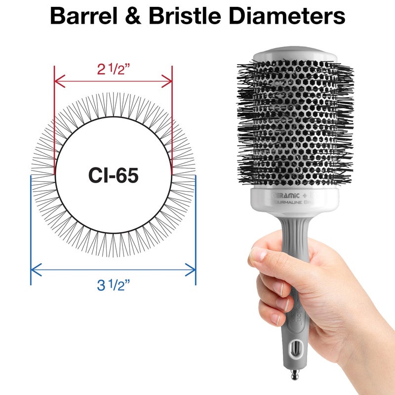 Olivia Garden Ceramic + Ion Round Thermal Hair Brush - Not Electrical - Professional Blowout Brush for Normal to Thick Hair - 3.5"-Diameter Barrel - White and Grey - CI-65 - Image 1