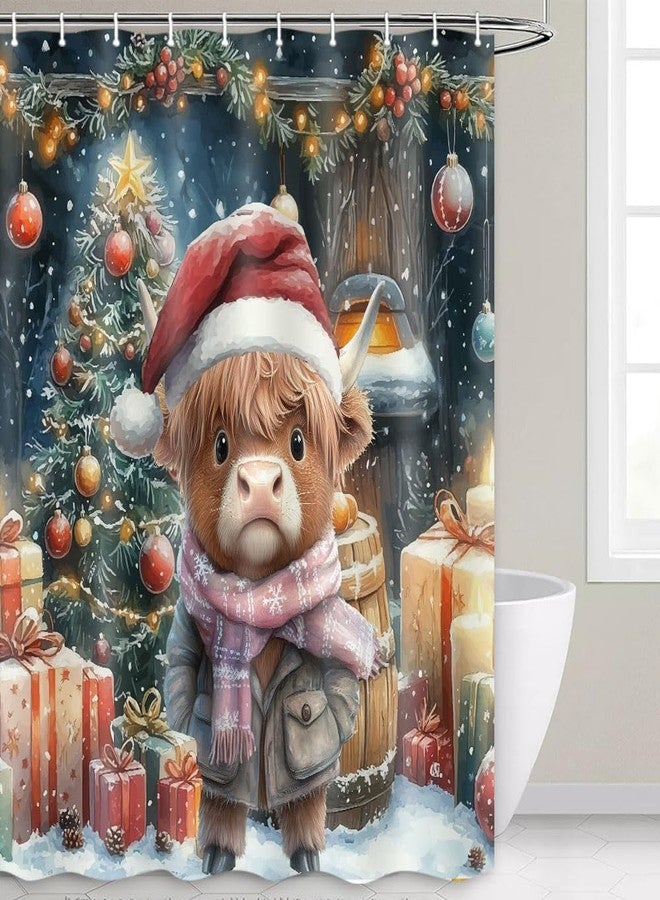 Hajmsug Christmas Shower Curtain Funny Highland Cow Farmhouse Red Christmas Hat Xmas Tree Gift Snowflake Shower Curtains Set Polyester Fabric Xmas Barrel Coloured Lantern Bathroom Shower Curtain 71x71 Inch - Image 4