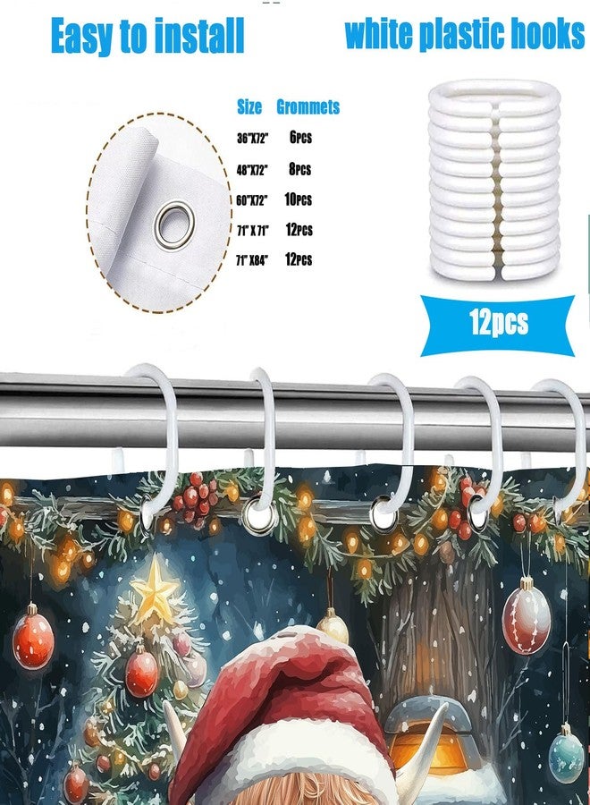 Hajmsug Christmas Shower Curtain Funny Highland Cow Farmhouse Red Christmas Hat Xmas Tree Gift Snowflake Shower Curtains Set Polyester Fabric Xmas Barrel Coloured Lantern Bathroom Shower Curtain 71x71 Inch - Image 5