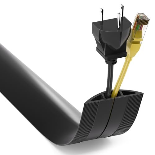 ZhiYo Floor Cord Cover 4ft, Cord Hider Floor Hide Extension Cords, Cable Management Prevent Cable Trips, Floor Cable Cover Wire Covers for Cords, Cable Protector Cord Cavity W0.6in H0.32in Black - Image 1
