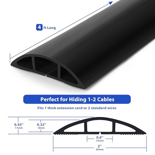 ZhiYo Floor Cord Cover 4ft, Cord Hider Floor Hide Extension Cords, Cable Management Prevent Cable Trips, Floor Cable Cover Wire Covers for Cords, Cable Protector Cord Cavity W0.6in H0.32in Black - Image 3