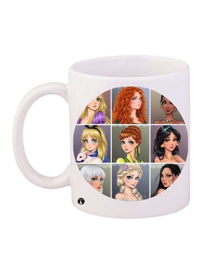RYN Animated Girl Printed Coffee Mug White/Beige/Black 11ounce