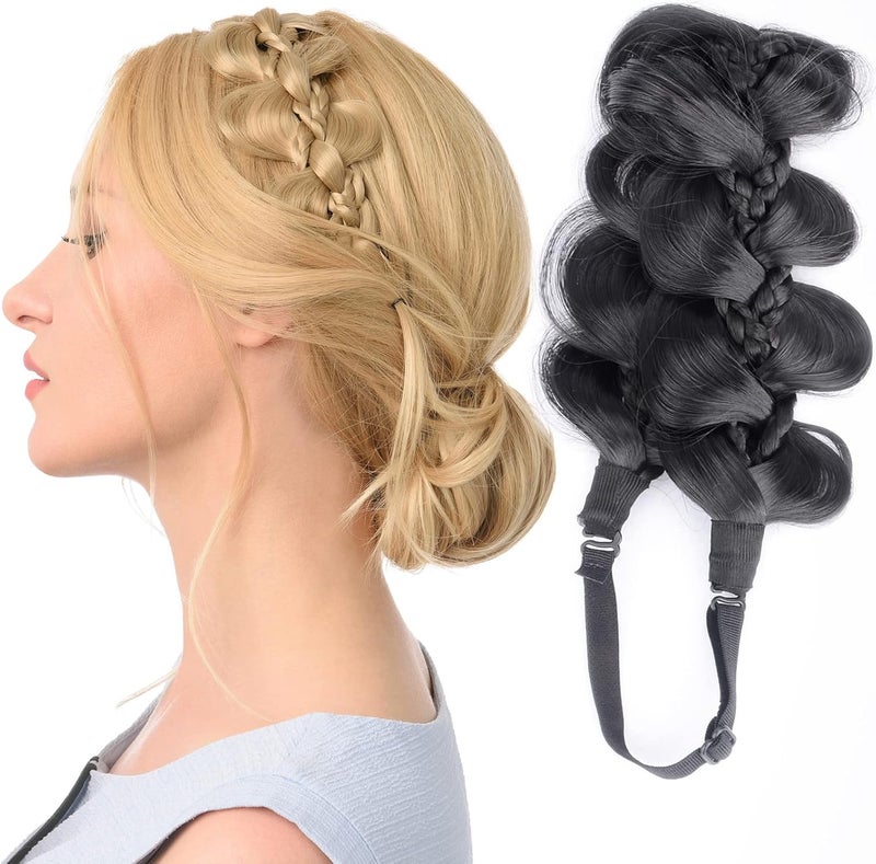 Kinky Gourd Synthetic Hair Braided Headband Wide Plaited Headband for Women Girls Natural Black