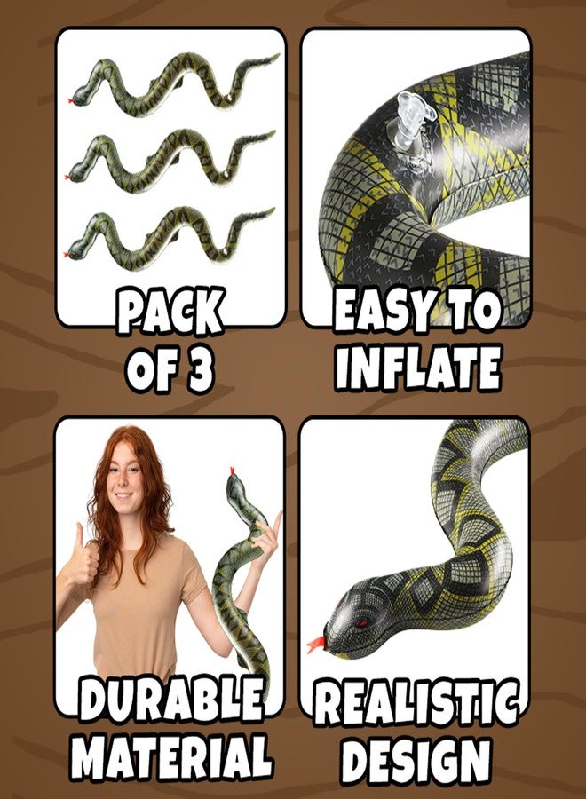 Bedwina Inflatable Snakes (3 Pack) - 39 Inch Blow Up Fake Snake Decorations for Pool Toys, Jungle Party, Safari Theme, Halloween Props & Fun Kids Party Supplies - Image 2