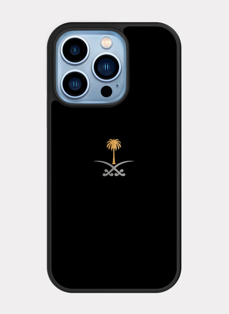 بكسلات كفر ايفون 13 برو شعار السعودية اسود ذهبي - Image 1