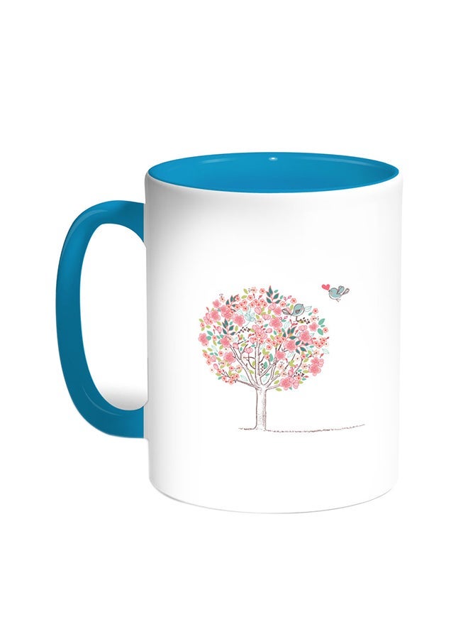 RYN Birds On A Tree Printed Coffee Mug Turquoise/White 11ounce