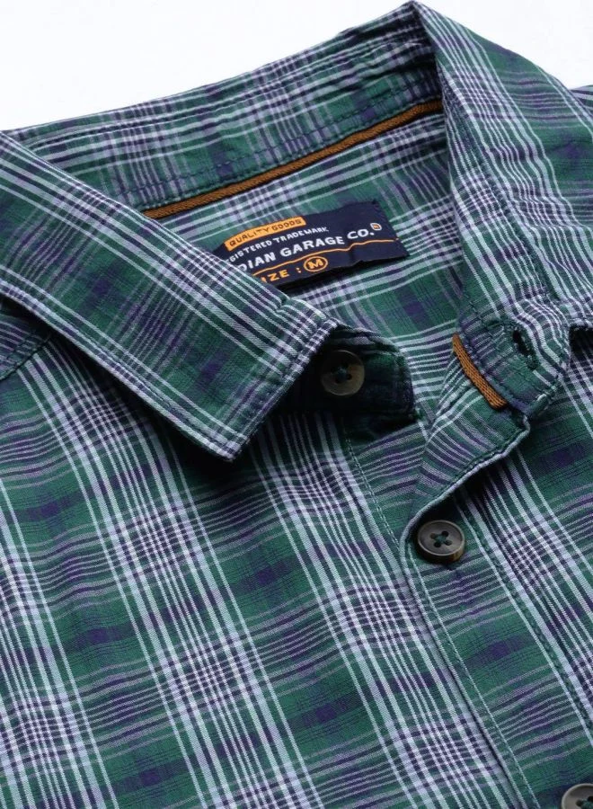 شركة المرآب الهندية Men Slim Fit Checkered Full Sleeves Spread Collar Casual Shirt