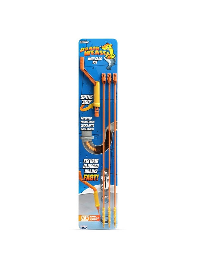 FlexiSnake Drain Weasel Sink Snake Hair Clog Remover Tool Kit, Sink, Pipe, Bathroom, Bathtub Drain Cleaner, 18-inch Long, Flexible, Made in The USA, 3 Pack Wand Refills and Removable Handle - Image 1