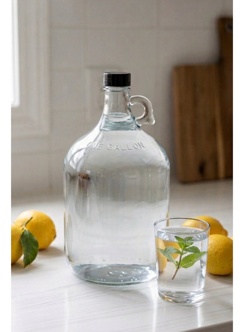 1 Gallon (3.8L) Clear Glass Jug with Finger-Loop Handle - Screw Cap - Water, Juice & Vinegar Storage - Image 2