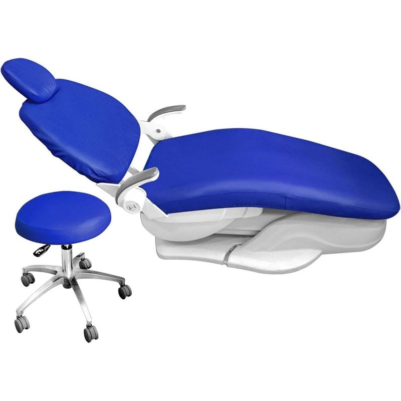 Dental Chair Cover: Dark Blue PU Leather Waterproof Seat Cover - Elastic Protective Cover for Dental Office Supplies - Image 1