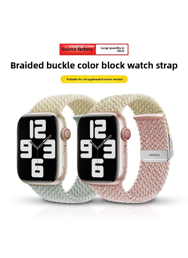Generic - Suitable For AppleWatch For Iphone 89 Generation Nylon Woven Elastic Buckle Adjustment Color Matching Smart Strap-Color:Rock Green Spell Fog Purple-Specifications:22mm General Purpose - Image 1