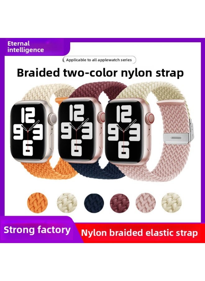 Generic - Suitable For AppleWatch For Iphone 89 Generation Nylon Woven Elastic Buckle Adjustment Color Matching Smart Strap-Color:Rock Green Spell Fog Purple-Specifications:22mm General Purpose - Image 1