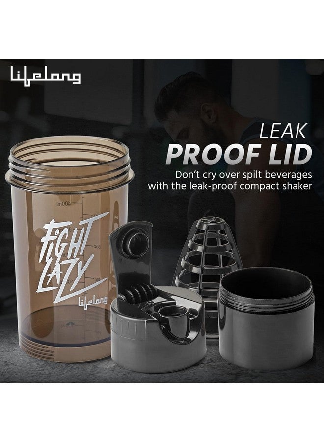 Lifelong Protein Shaker|100% Leakproof Stylish Protein Shaker Bottle with Extra Compartment|BPA Free Sipper Bottle|Gym Bottle for Protein- 500ml (LLSHB02, Black),Plastic - Image 2