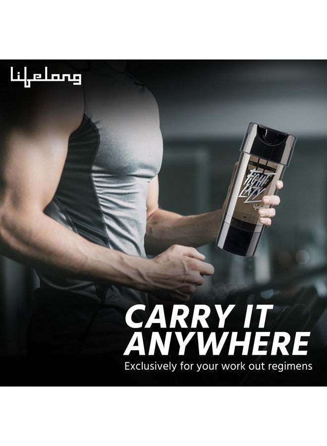 Lifelong Protein Shaker|100% Leakproof Stylish Protein Shaker Bottle with Extra Compartment|BPA Free Sipper Bottle|Gym Bottle for Protein- 500ml (LLSHB02, Black),Plastic - Image 4
