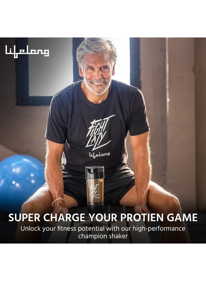 Lifelong Protein Shaker|100% Leakproof Stylish Protein Shaker Bottle with Extra Compartment|BPA Free Sipper Bottle|Gym Bottle for Protein- 500ml (LLSHB02, Black),Plastic - Image 3