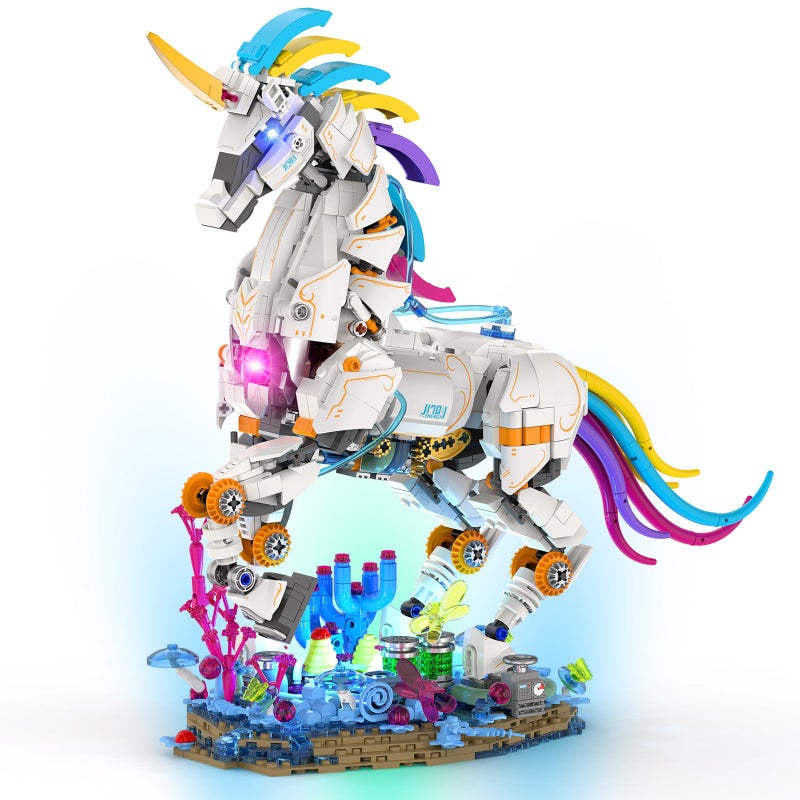 Brihappen Rainbow Unicorn Model Building Set for Adults Cool Horse Animal Model with Light STEM Toy Building Set Home Office Decor Creative Birthday Gifts1419 Pieces - Image 3