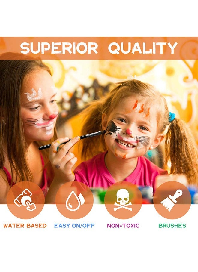 Poetry Gifts - Face And Body Painting Kit For Kids, Professional Nontoxic Face Paint 15 Colors Kit With 2 Brushes, Body Makeup Paint Hypoallergenic Water Based Paints For Party Cosplay - Image 1