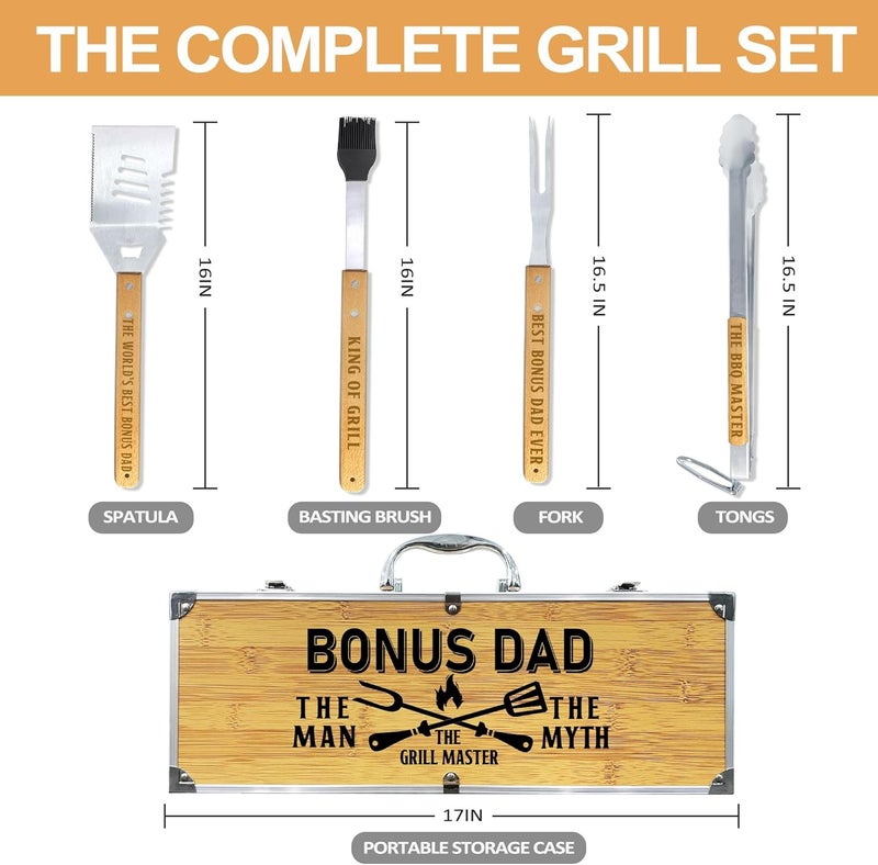 Taesun Christmas Bonus Dad Gifts from Bonus Daughter Heavy Duty Wooden BBQ Grilling Accessories Kit for Backyard, Thick Stainless Steel Grill Utensils with Non-Slip Handle Tools in Portable Bag - Image 3